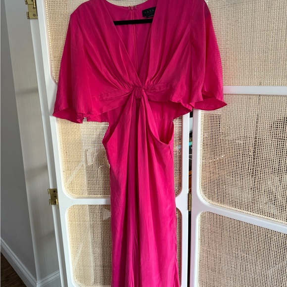 Hatch Pink Knee-Length Ruched Sundress with Flutter Sleeves - Picture 2 of 5